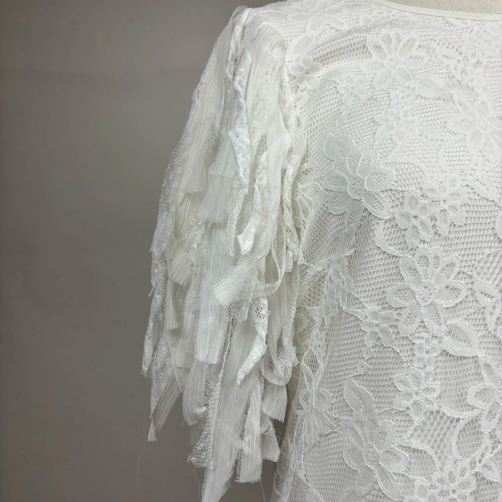 Free People Songbird Mini Dress Lace Frilled White M